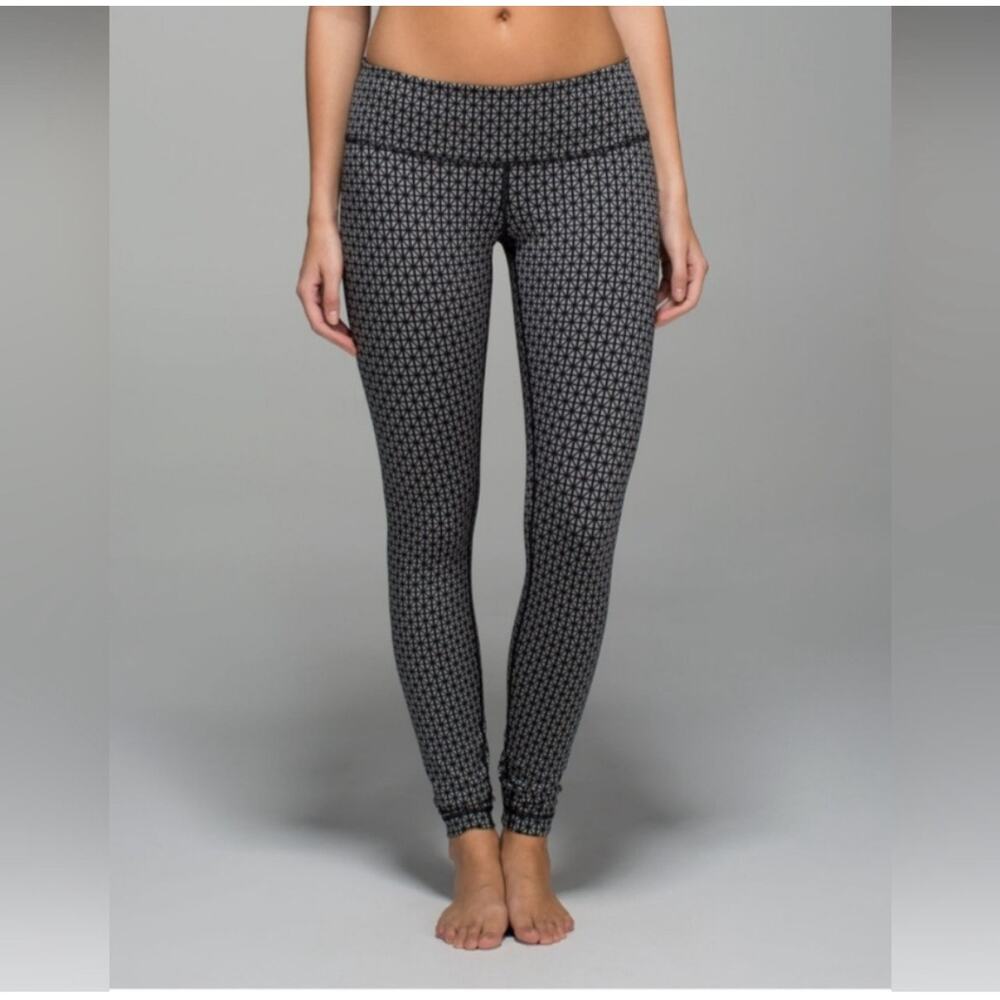 Lululemon Wunder Under Full On Luon Leggings Tri Geo Silver Spoon Black‎ Size 8 - Picture 9 of 16